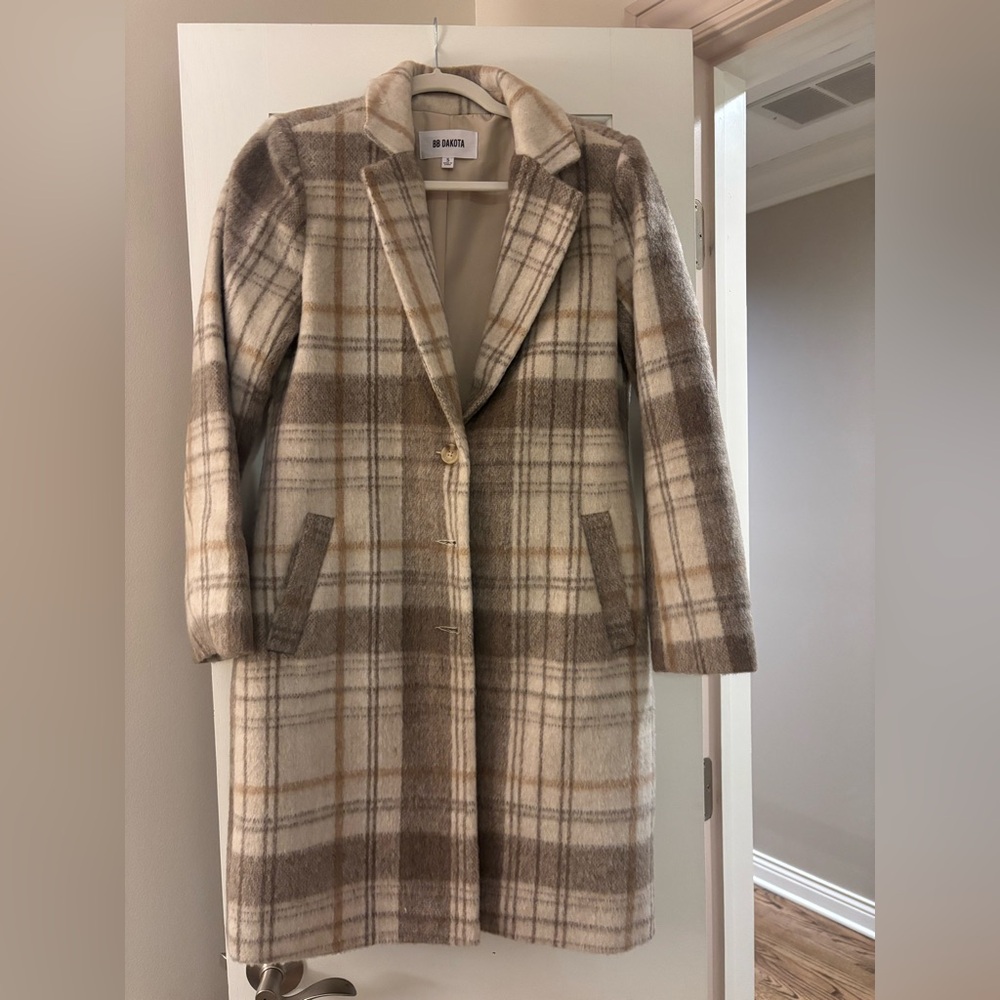 BB Dakota Plaid Trench Coat - Brown and Cream